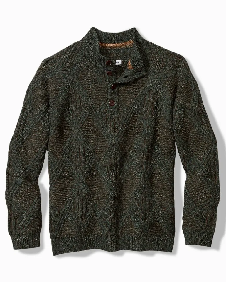 Beachscape Cable Button-Mock Sweater