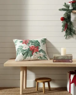 Festive Palms Velvet Embroidered Decorative Pillow