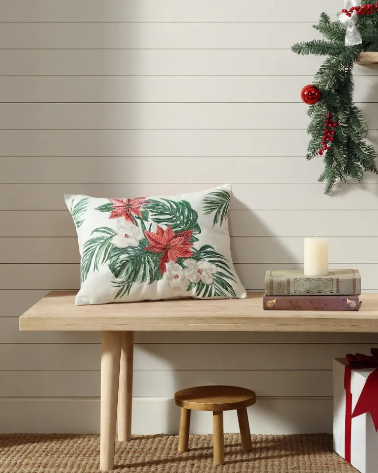 Festive Palms Velvet Embroidered Decorative Pillow