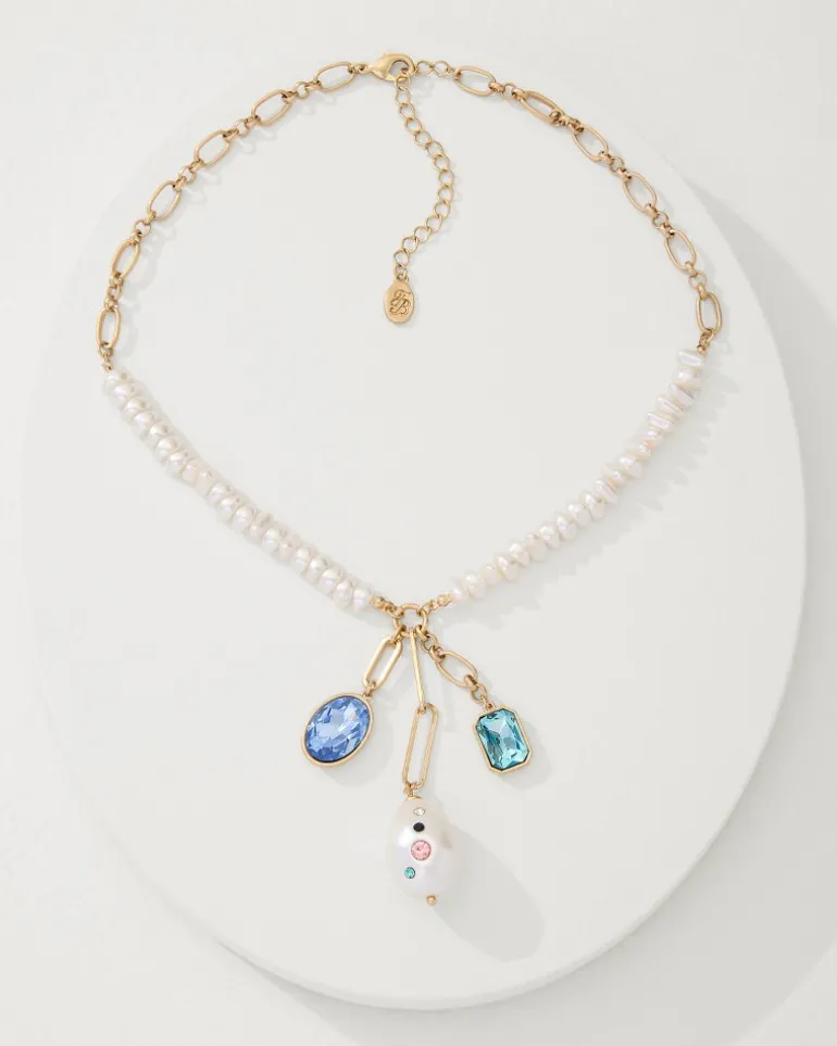 Tidal Treasure Pearl and Stone Charm Necklace